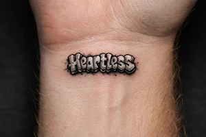 show me a tattoo of heartless with bubble letters with shading tattoo idea