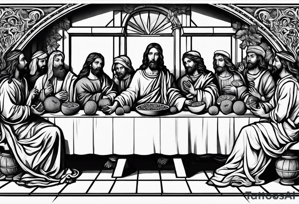 jesus at the last supper eating a watermelon tattoo idea
