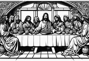 jesus at the last supper eating a watermelon tattoo idea