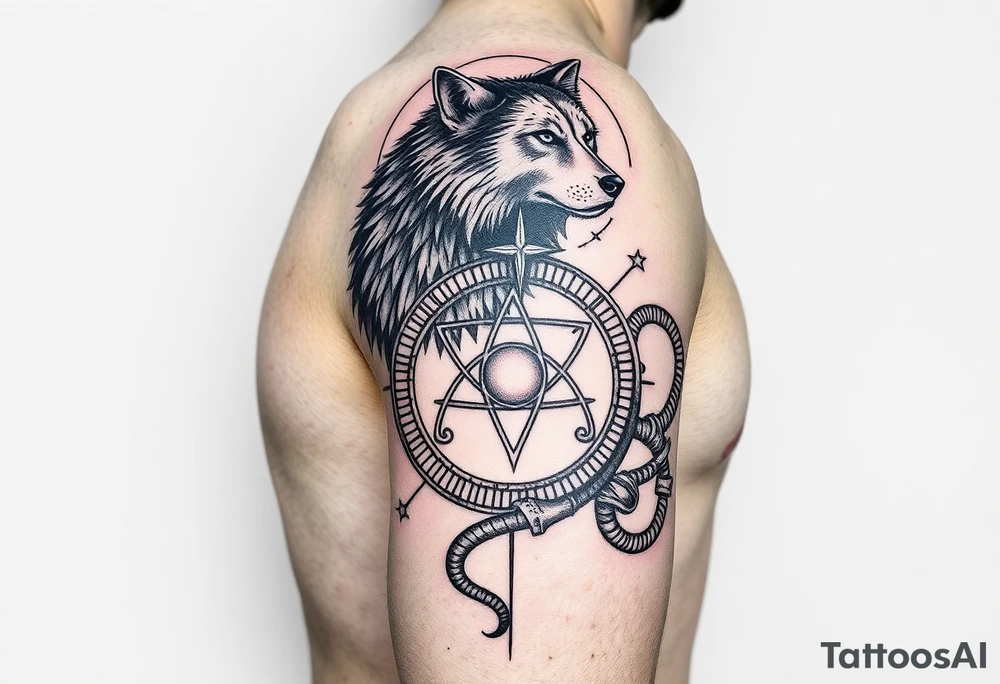 Right arm sleeve for men 
With wolf and moon on the top then Triskelion: Cycles of life then Ouroboros then something else 
 On the arm only tattoo idea