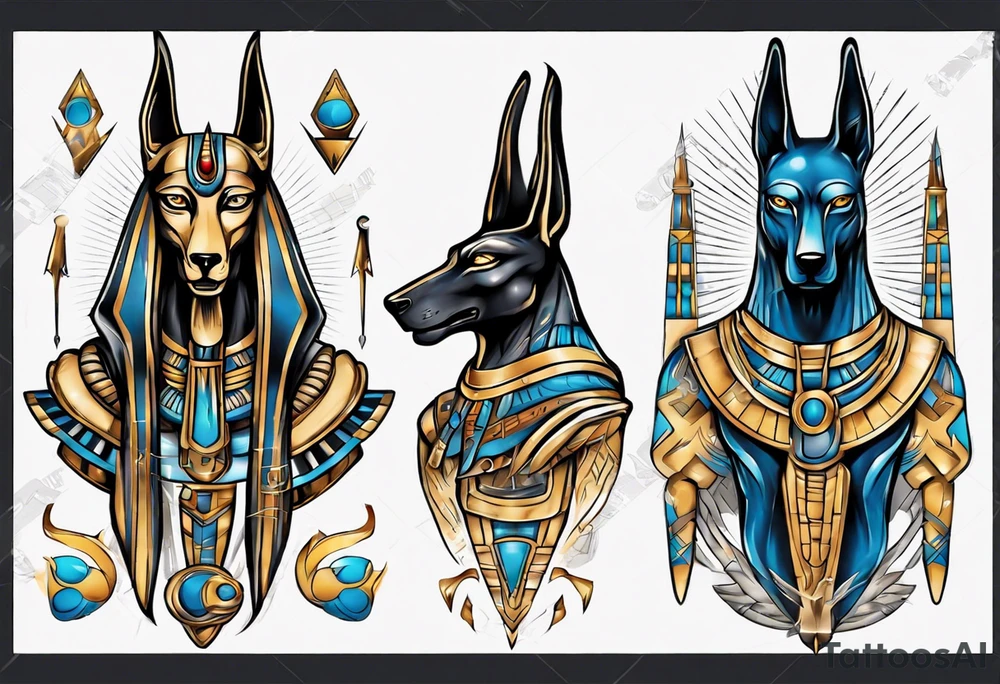 anubis and horus full arms tattoo idea
