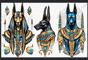 anubis and horus full arms tattoo idea