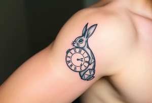 Geometrical rabbit holding a geometrical clock tattoo idea