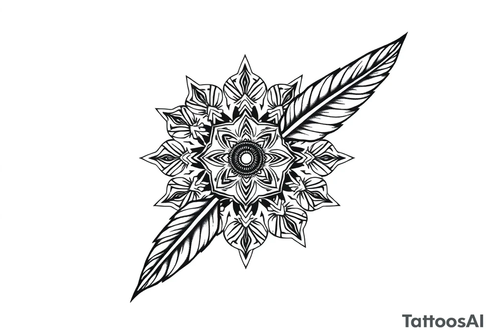 spiritual feather indian mandala shaman rune tattoo idea