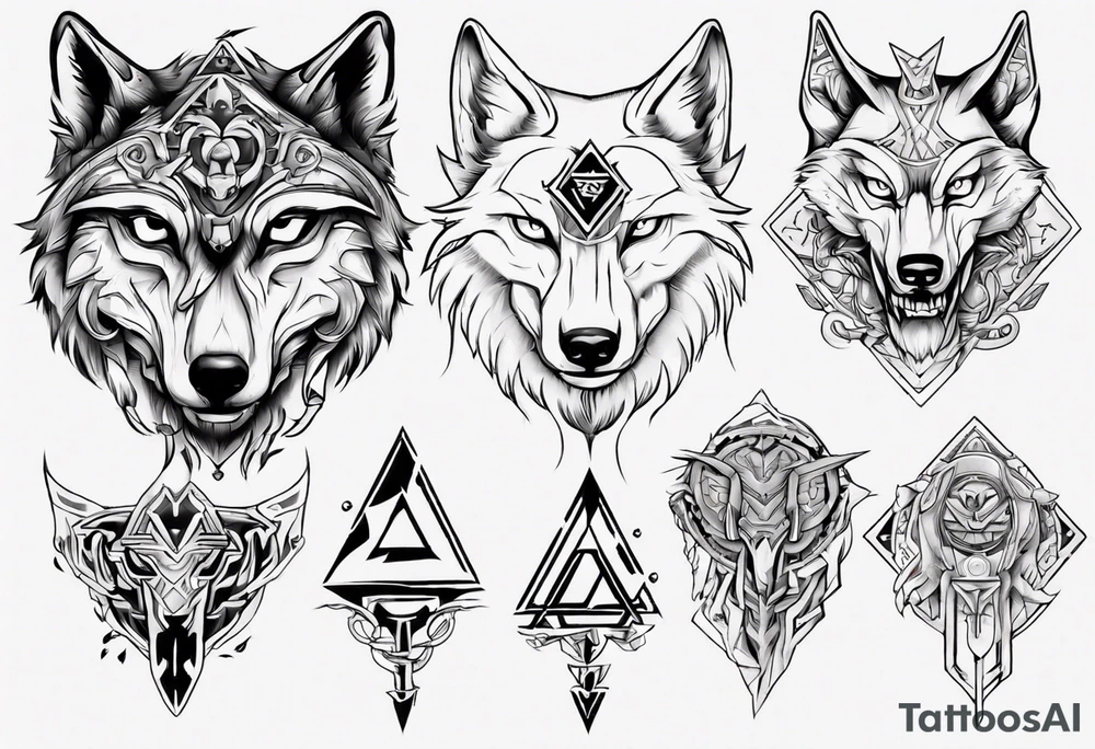 wolf head with zelda symbols tattoo idea