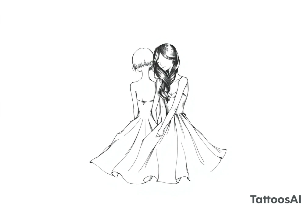 Two girls with dress sitting next tattoo idea