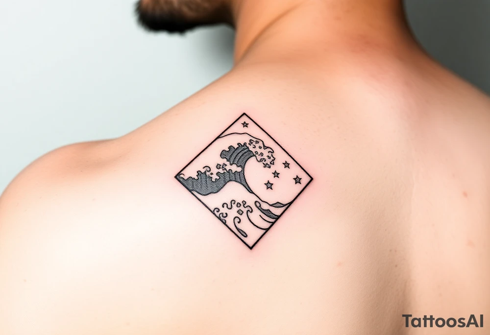 A powerful wave with stars inside of a diamond tattoo idea A powerful wave with stars inside of a diamond tattoo idea
