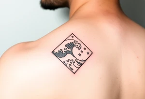 A powerful wave with stars inside of a diamond tattoo idea