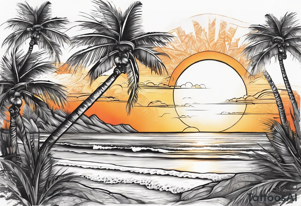 Sunset on beach palm trees tattoo idea