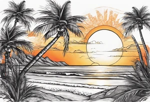 Sunset on beach palm trees tattoo idea