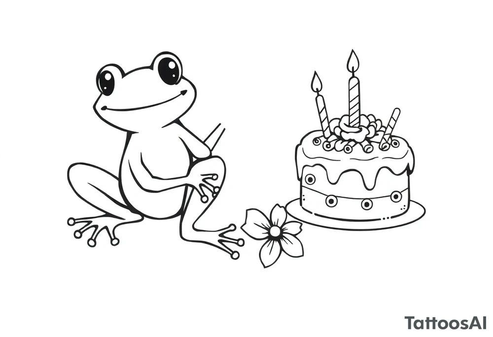 A frog and a birthday cake tattoo idea