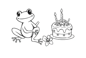 A frog and a birthday cake tattoo idea