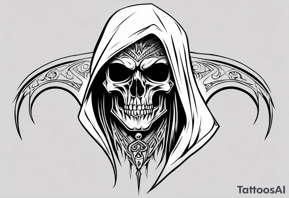 Upper half of a hooded reaper with no weapon tattoo idea