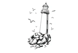 upper arm tattoo sea with lighthouse surrounded by seagulls tattoo idea