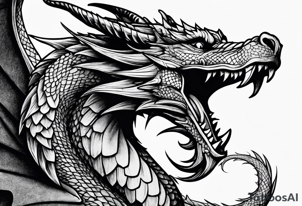 Medieval dragon climbing with a slight side profile tattoo idea