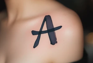 A brushstroke "A" in deep navy blue, fading into a smoky gray. tattoo idea