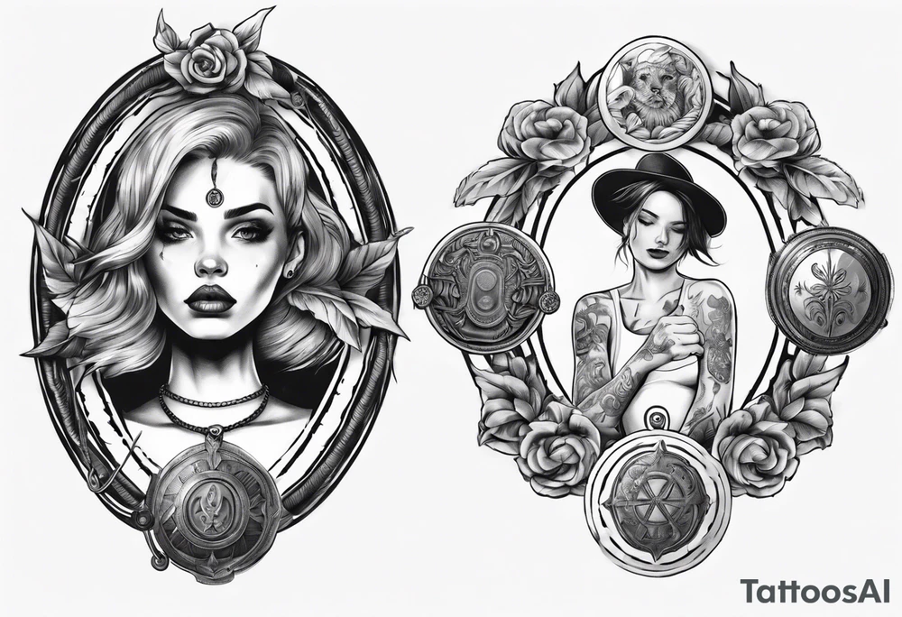 woman hand holding medallion with rope tattoo idea