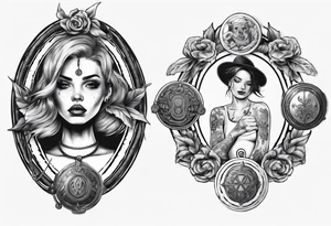 woman hand holding medallion with rope tattoo idea