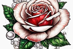 Red rose with seashell and pearls tattoo idea