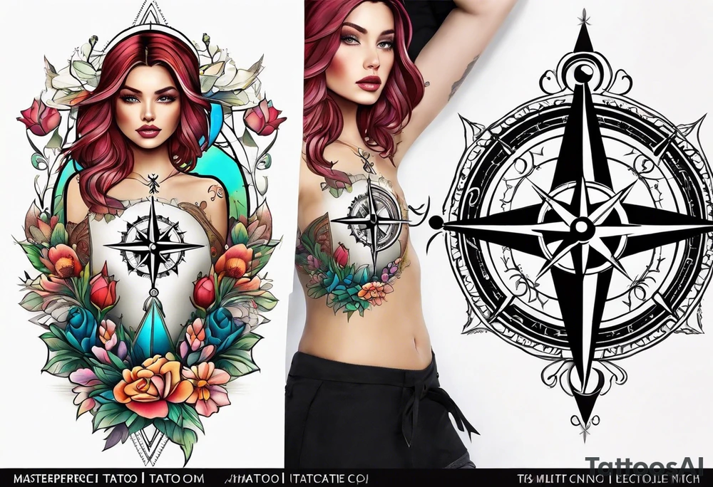 Feminine compass tattoo idea
