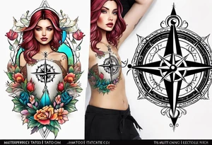 Feminine compass tattoo idea