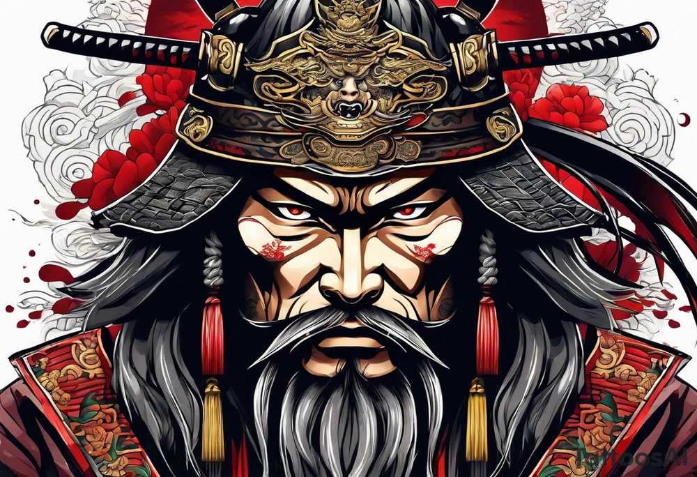 Samurai face in left chest scary tattoo idea