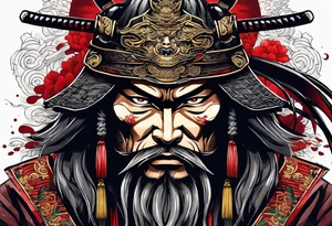Samurai face in left chest scary tattoo idea