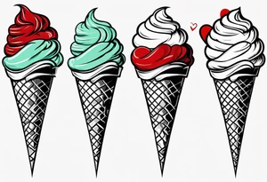 simple mint chocolate chip ice cream cone with small red heart on it somewhere. tattoo idea