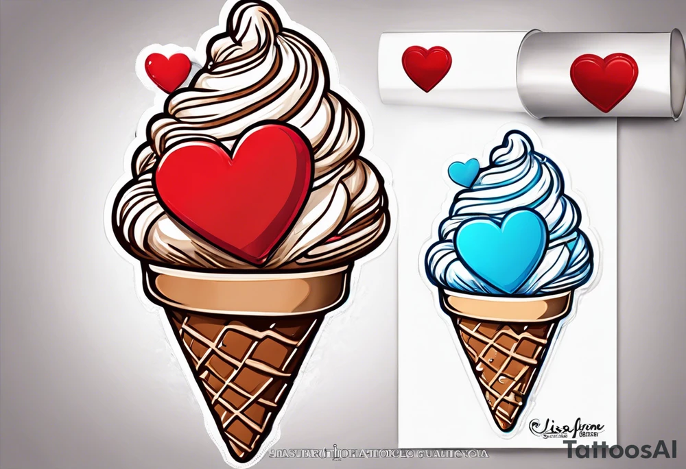 sketch chocolate chip ice cream cone with one red heart tattoo idea