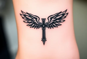 A gothic-style Templar cross with black raven wings, blending themes of mystery and honor. tattoo idea