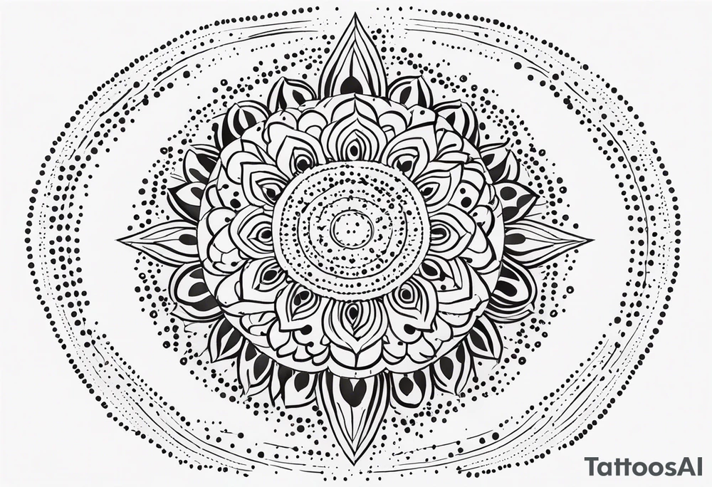 simple sunshine mandala made of black dots with circles tattoo idea