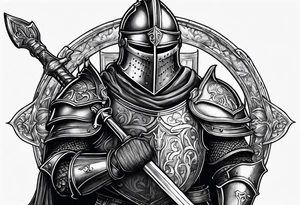 knight with heavy armor  and castle tattoo idea