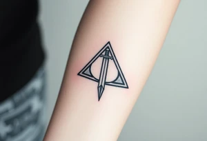 deathly hallows symbol from harry potter with a sword in the middle tattoo idea