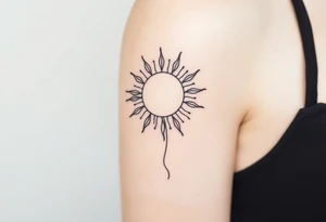 Shining Mystical sun with long  leaning stem tattoo idea