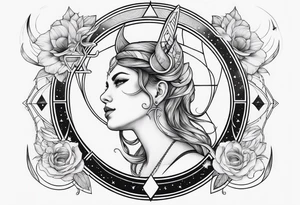 Feminine Capricorn tattoo with geometric designs subs and moons with Saturn tattoo idea