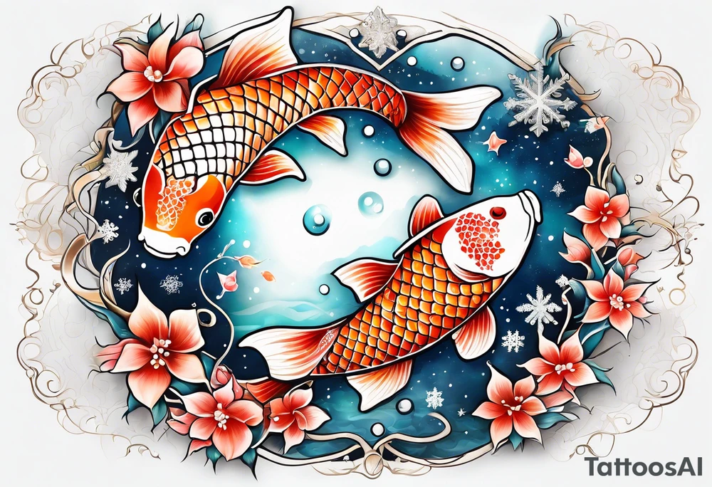 Constellation, animal koi carp, snowflake tattoo idea
