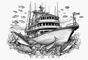 Big fishing boat and fish tattoo idea