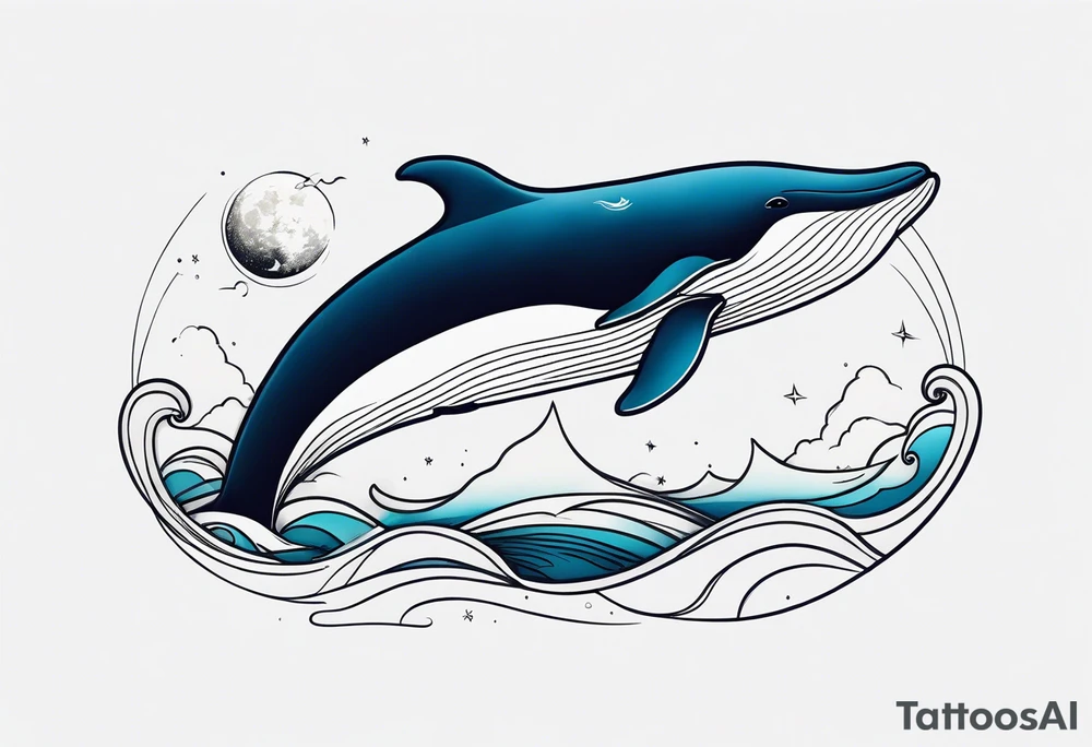 Whale jumping over a crescent moom tattoo idea