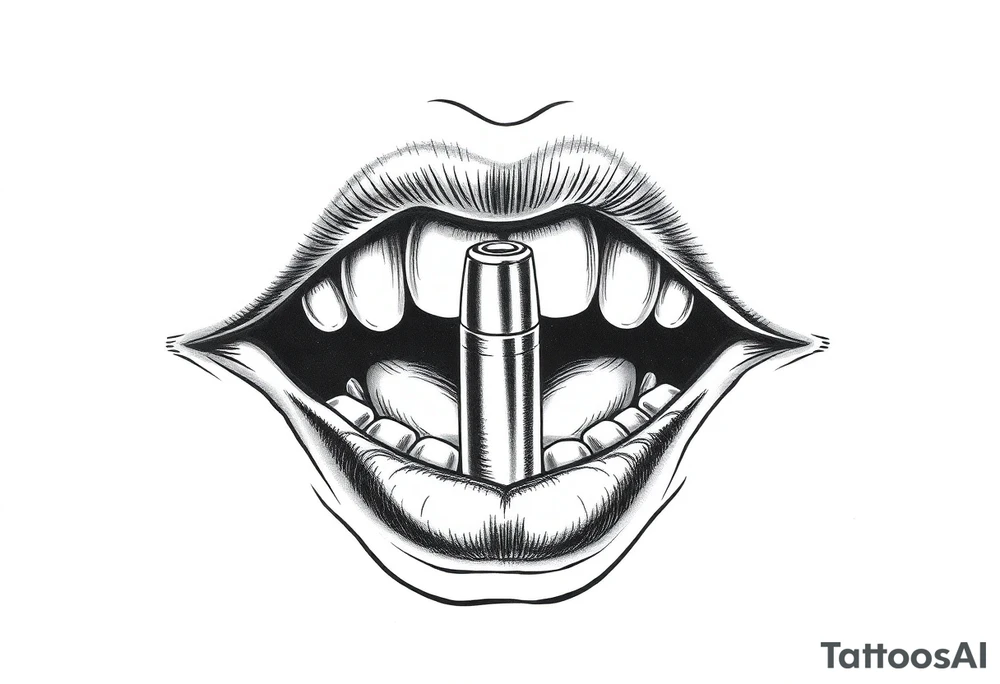 A set of lips snarling with 50cal round between teeth tattoo idea