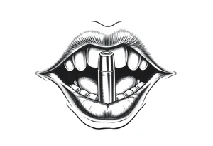 A set of lips snarling with 50cal round between teeth tattoo idea