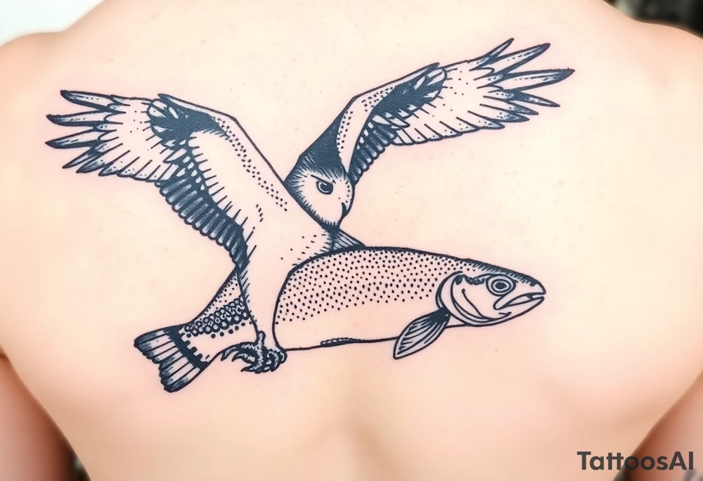 Osprey with a trout in its talons tattoo idea