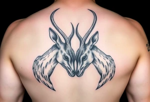 Entire Full body showing in the tattoo of the Two deer with their heads down hitting horns to show dominance. tattoo idea