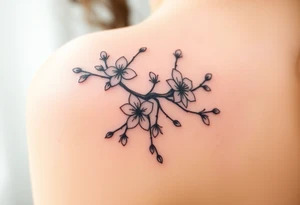 delicate cherry blossoms swirling in spring breeze with petals tattoo idea