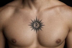 sun with the rune strength symbol in the middle tattoo idea