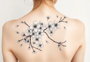 delicate cherry blossoms swirling in spring breeze with petals tattoo idea