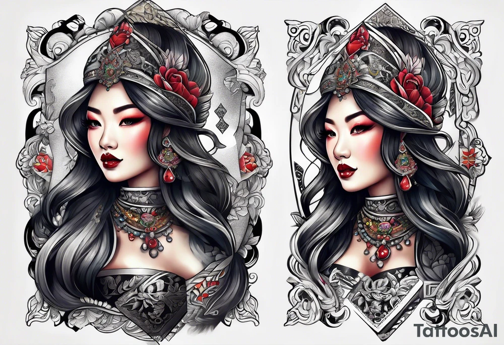 Asian Queen Of Spades tattoo sleeve tattoo idea