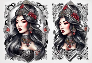 Asian Queen Of Spades tattoo sleeve tattoo idea