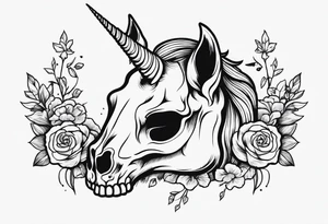 Unicorn skull – A dark twist with a skull and horn. tattoo idea