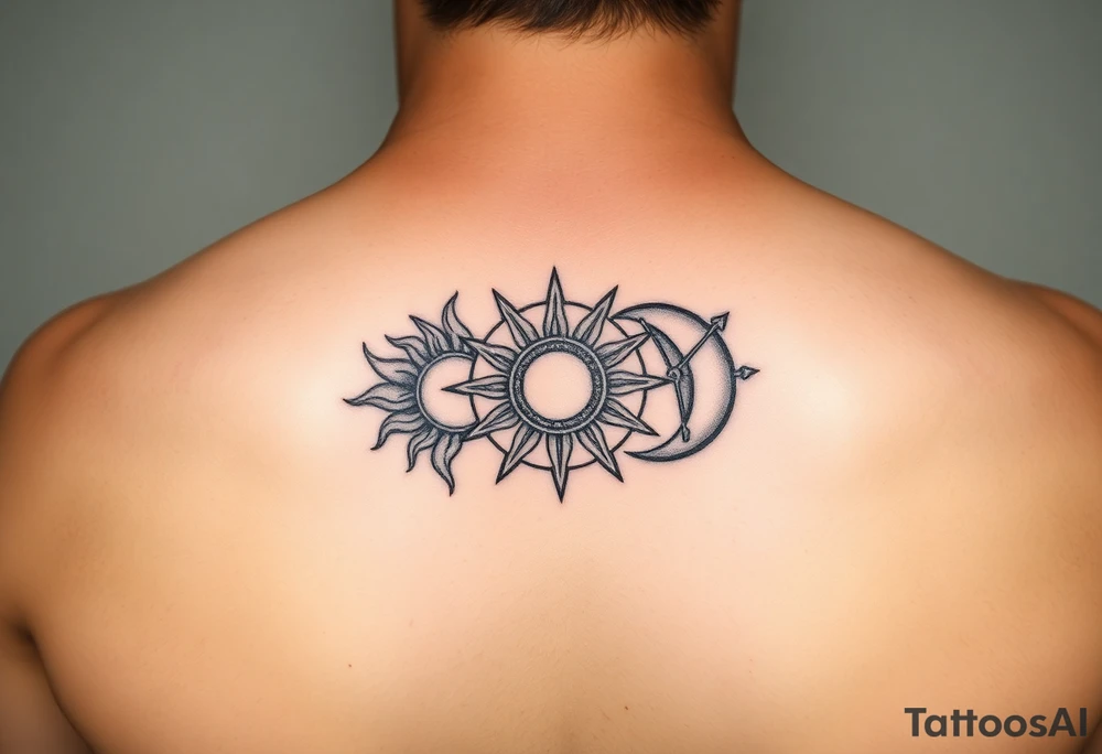 Gemini and sagittarius symbol, sun and moon tattoo idea