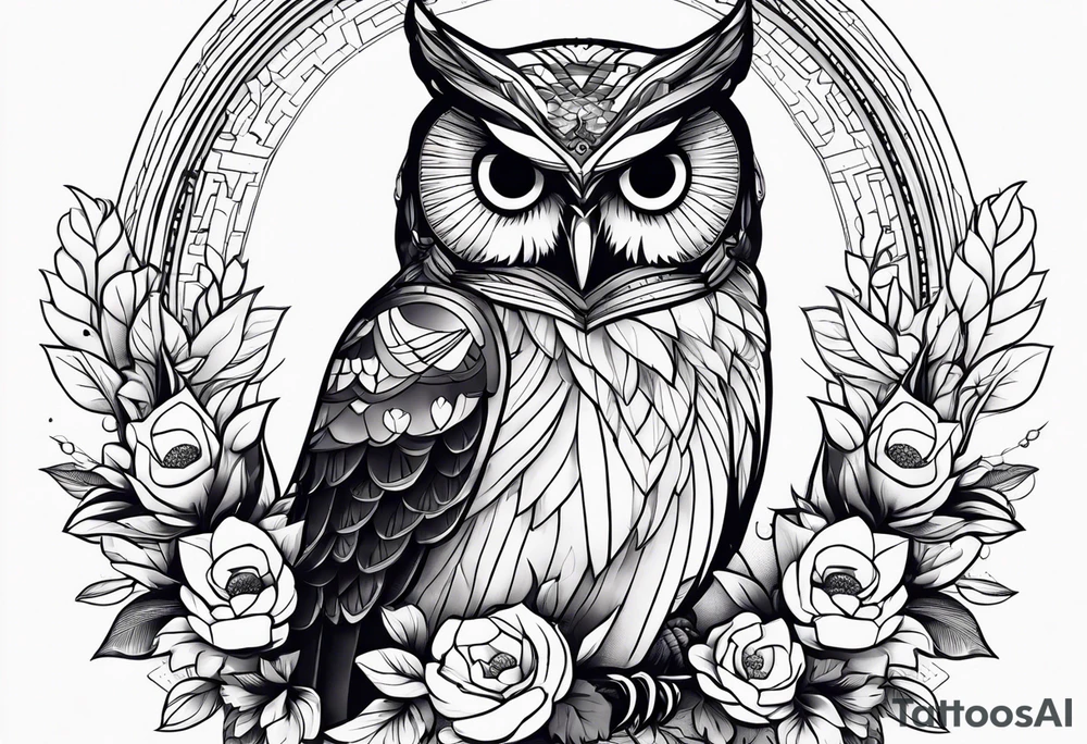 Flower Bouquet with an owl tattoo idea